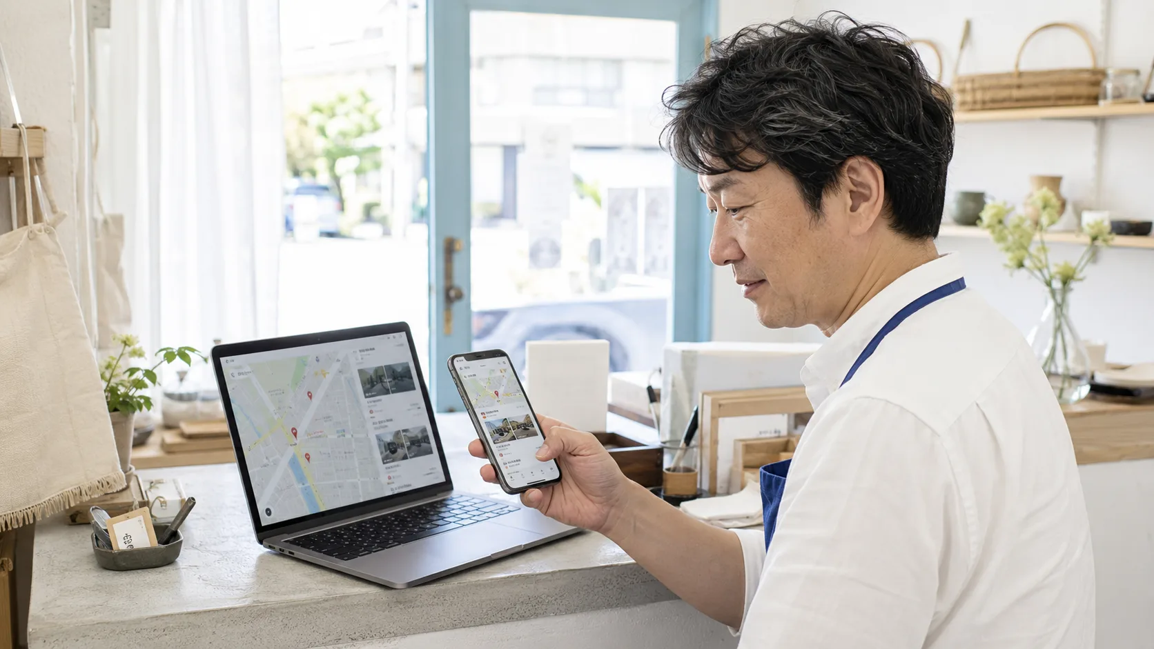 Googleマップの店舗情報を確認する小規模店舗オーナー